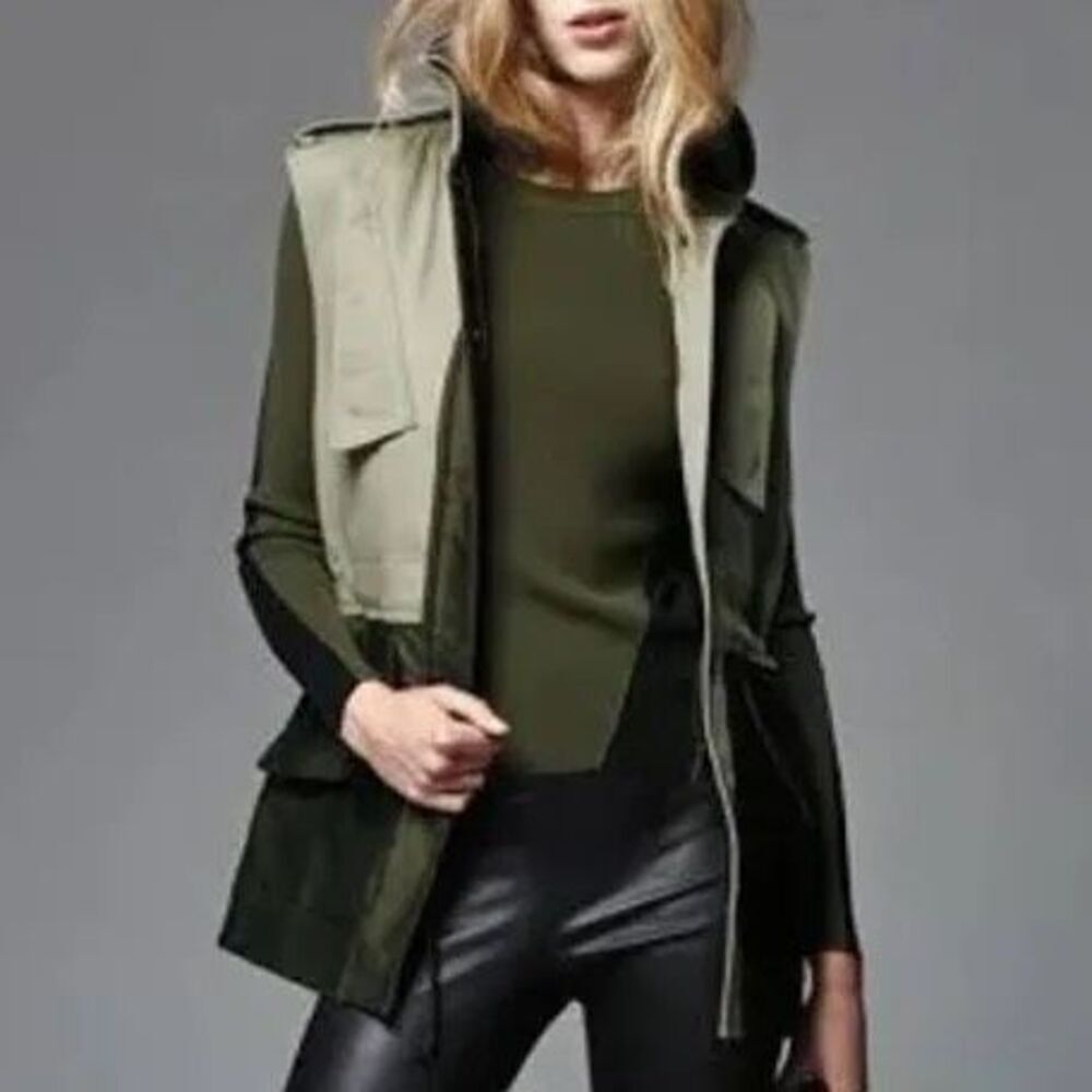 Rag & Bone New York Hooded Utility Vest Olive Green Colorblock XS Size 0